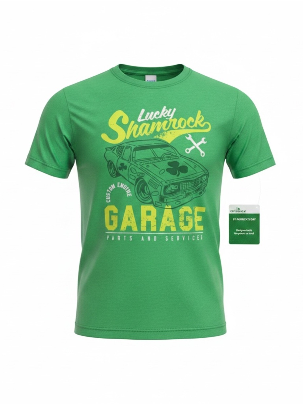 Way To Celebrate Lucky Shamrock Garage Green Graphic Tee size S 6/7 NWT